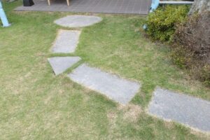 踏み石を清掃